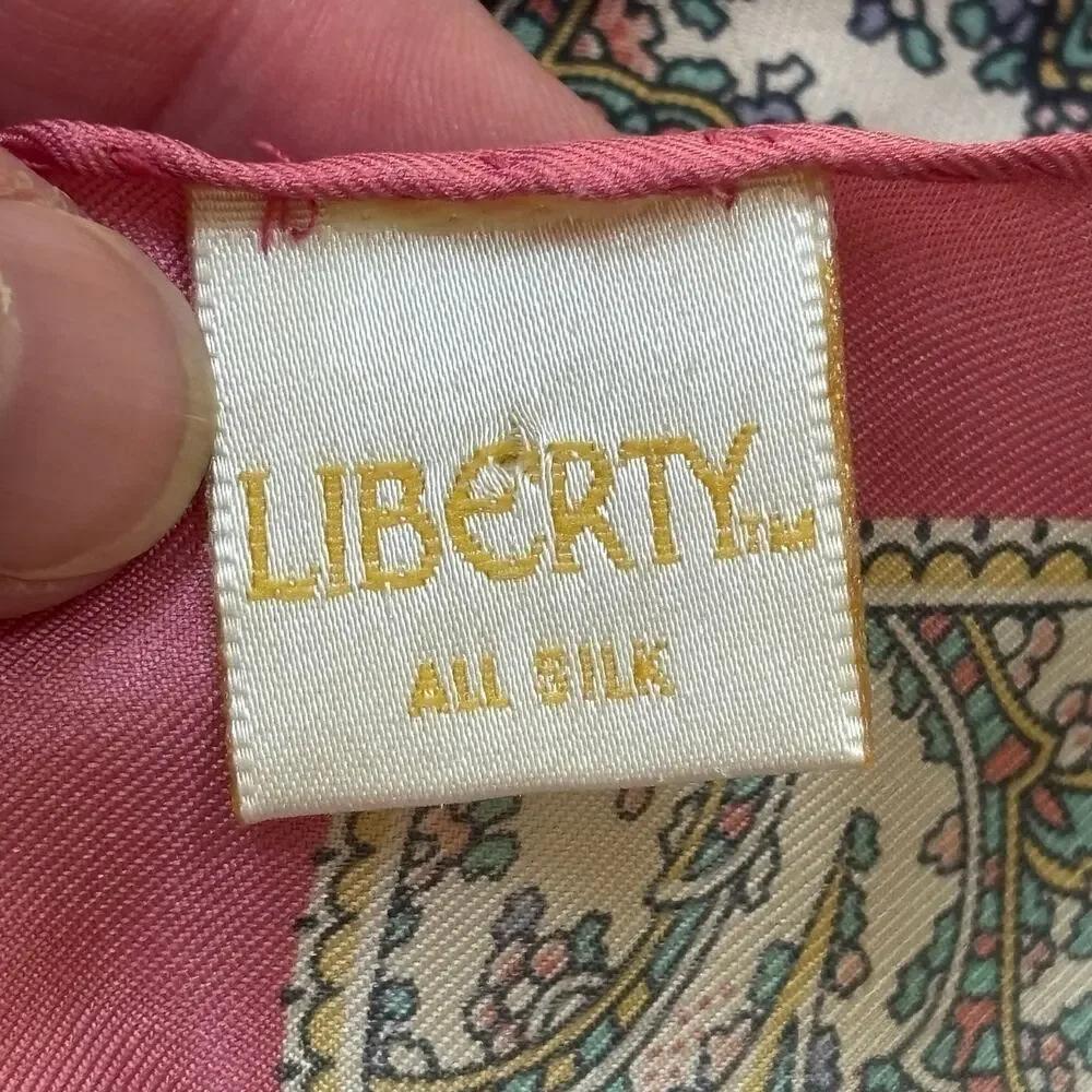LIBERTY all silk square scarf made in Italy pink & cream paisley hand rolled hem